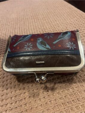Relic Women's Burgundy Bird Print Coin Purse with Teal Accents